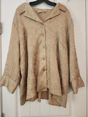 Cato Metallic Gold Textured Button-Front Tunic Top Party Festive 22/24W Event
